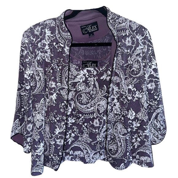 Alex Evenings Jackets & Blazers - Purple Alex Evenings Floral Glitter Long Sleeve Collared Blazer Coat Large